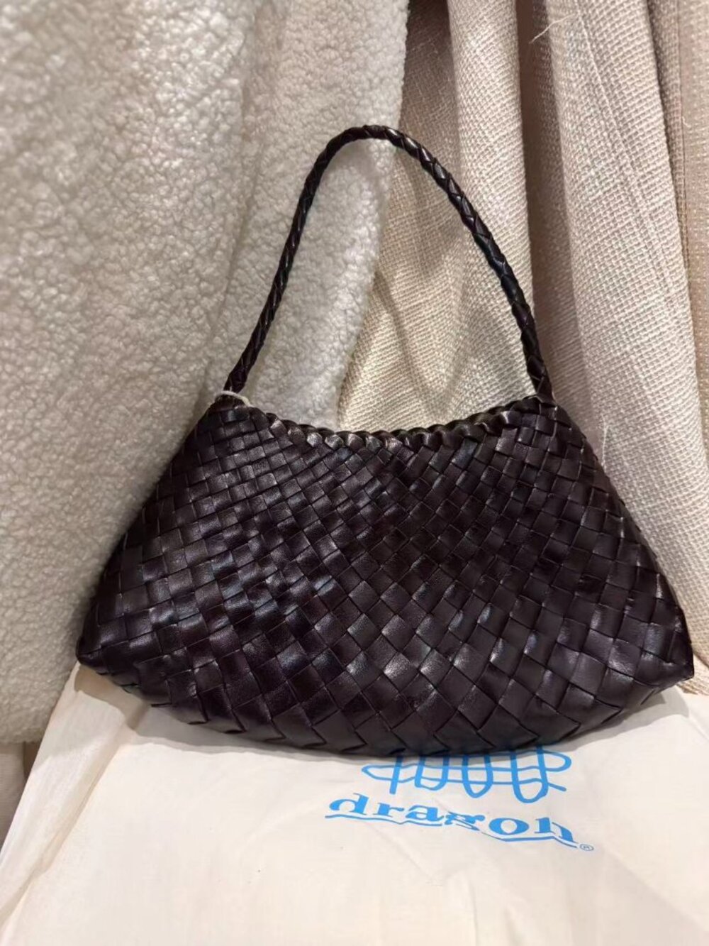 Dragon Diffusion Metallic Burgundy Woven Leather Shoulder Bag - Picture 4 of 11